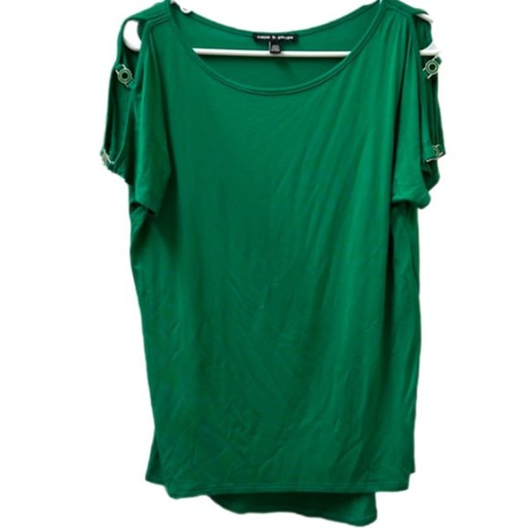 Cable & Gauge Tops - Cable & Gauge Green Cold Shoulder Top